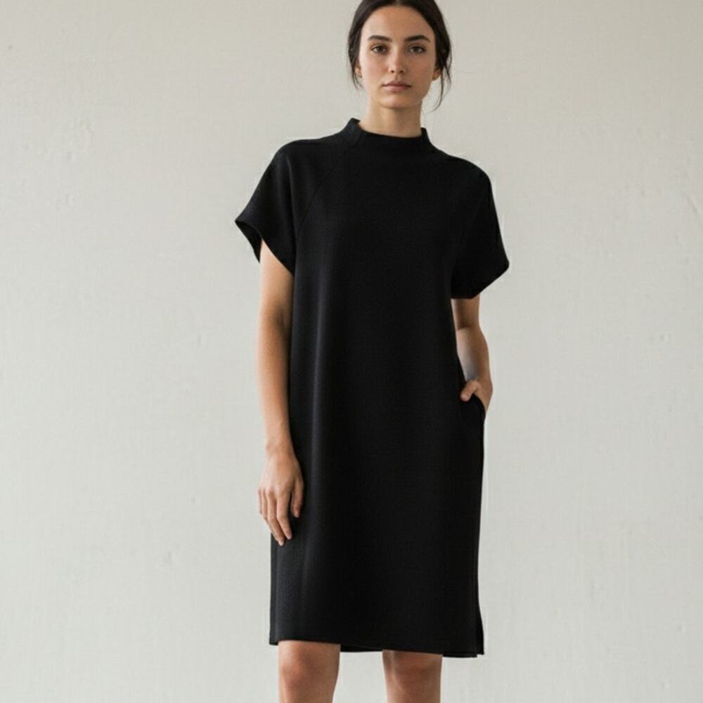 OAK NYC Women's Mock Neck Crepe Dress in Black Size XS